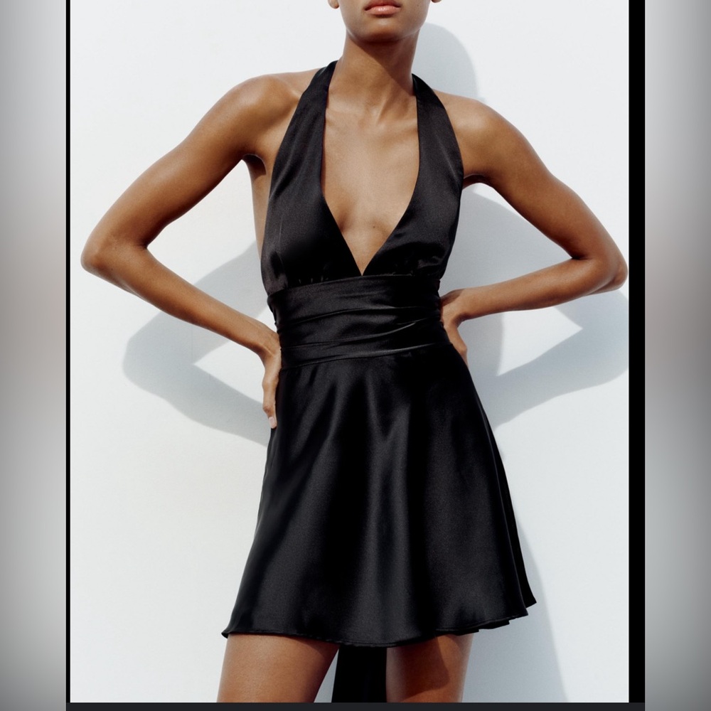 Zara Satin Effect Halter Dress